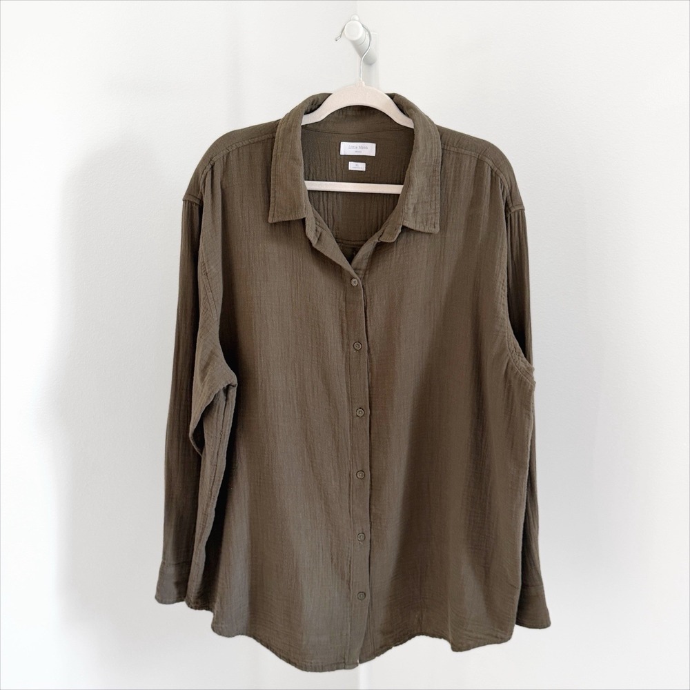 Little Moon Aritzia Top Womens XL Green Button Up Gauzy 100% Cotton Luxury Soft